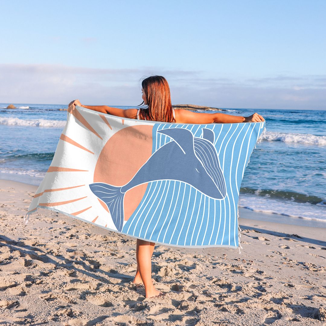 Happy Whale - Organic Turkish Cotton Beach Towel | Feshka