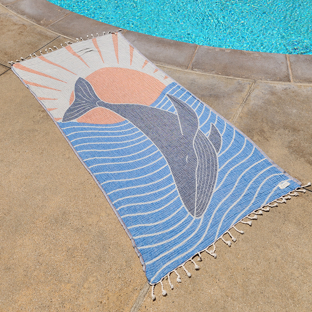 Happy Whale - Organic Turkish Cotton Beach Towel | Feshka