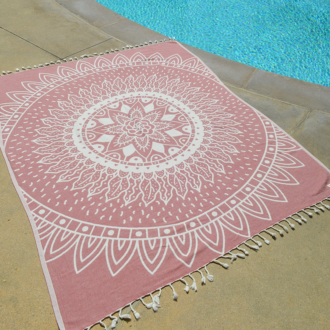 Sunflower Maroon Large - Organic Turkish Cotton Beach Towel | Feshka