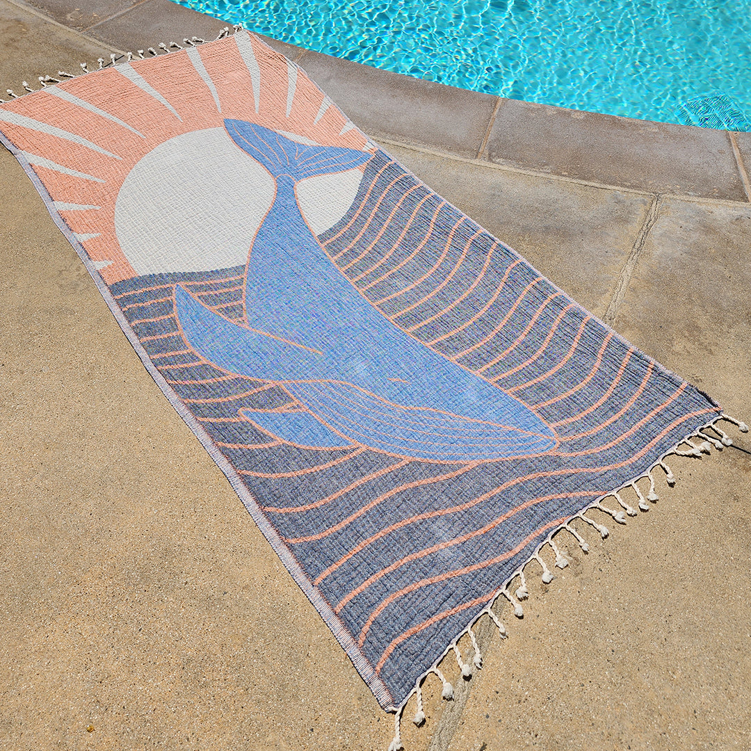 Happy Whale - Organic Turkish Cotton Beach Towel | Feshka