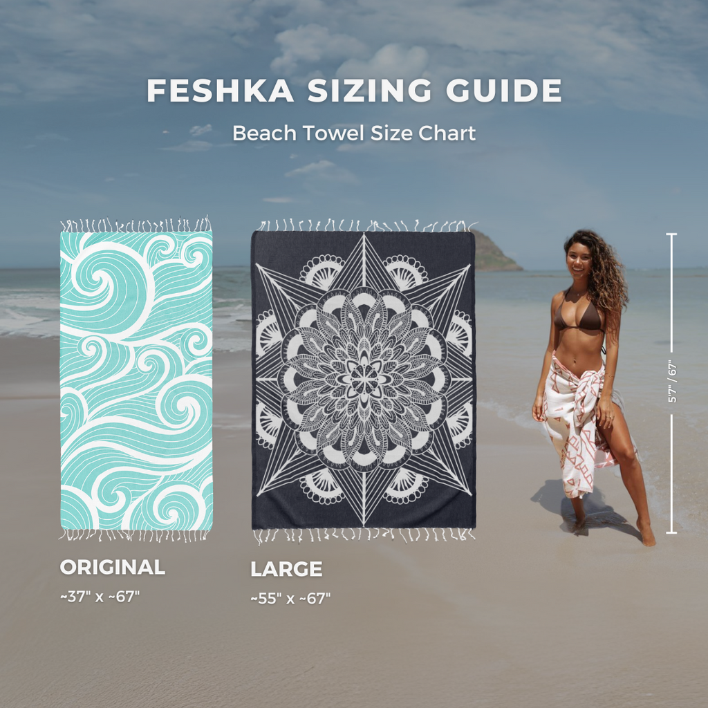 Frozen Teal Large - Organic Turkish Cotton Beach Towel | Feshka