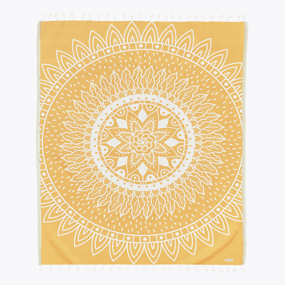 Sunflower Marigold Large - Organic Turkish Cotton Beach Towel | Feshka