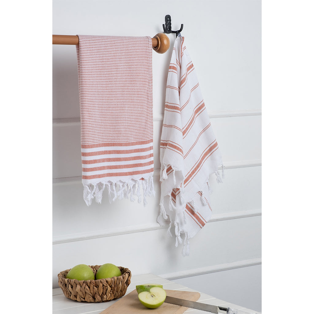 Kitchen Towel Set Orange - Organic Turkish Cotton Beach Towel | Feshka