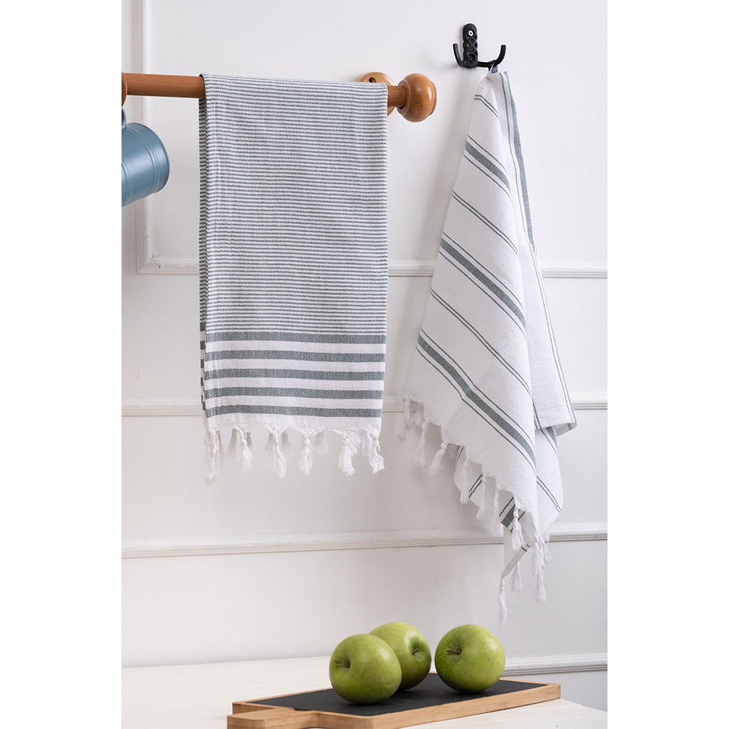 Kitchen Towel Set Dark Green - Organic Turkish Cotton Beach Towel | Feshka