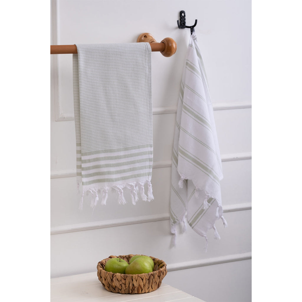 Kitchen Towel Set Light Green - Organic Turkish Cotton Beach Towel | Feshka