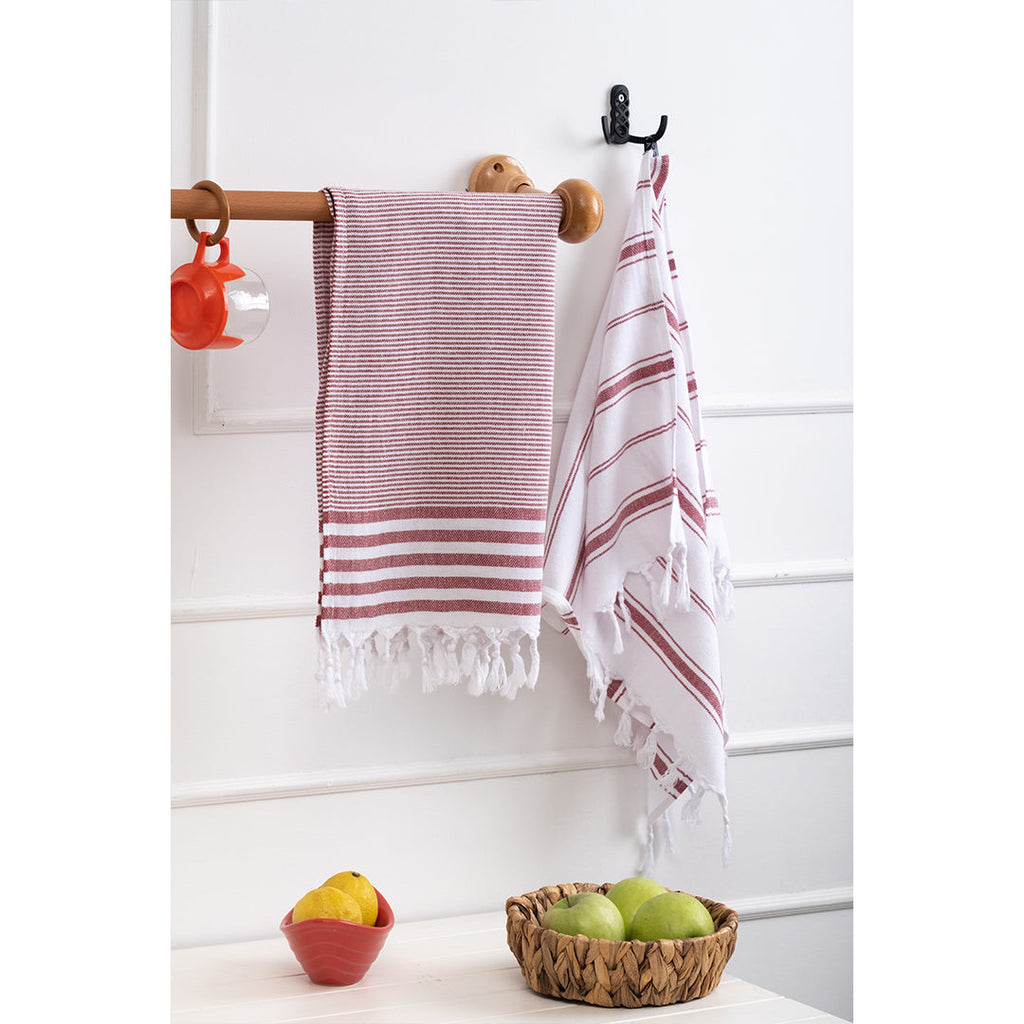 Kitchen Towel Set Red - Organic Turkish Cotton Beach Towel | Feshka